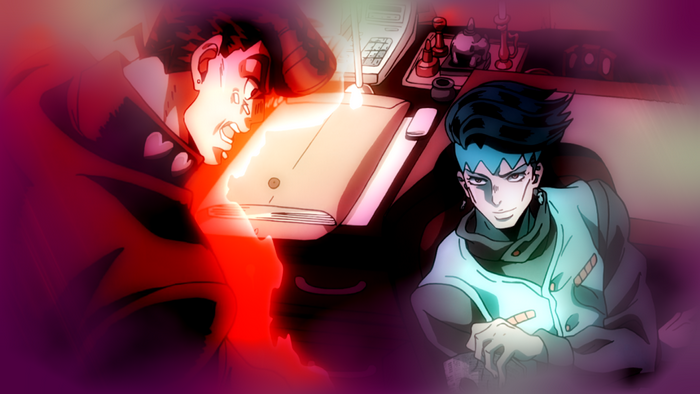Josuke Higashikata and Rohan Kishibe from JoJo's Bizarre Adventure
