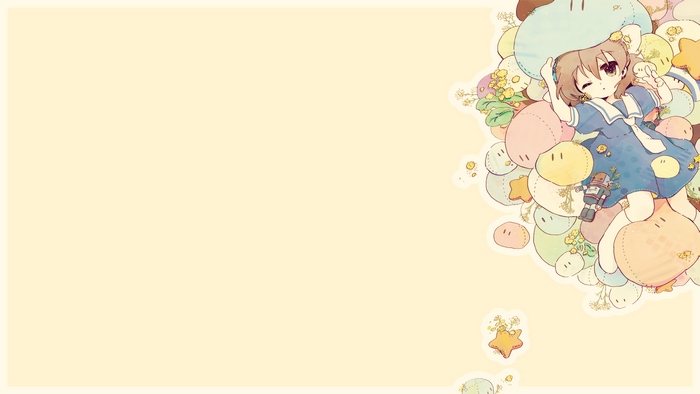 Ushio Okazaki surrounded by plush toys