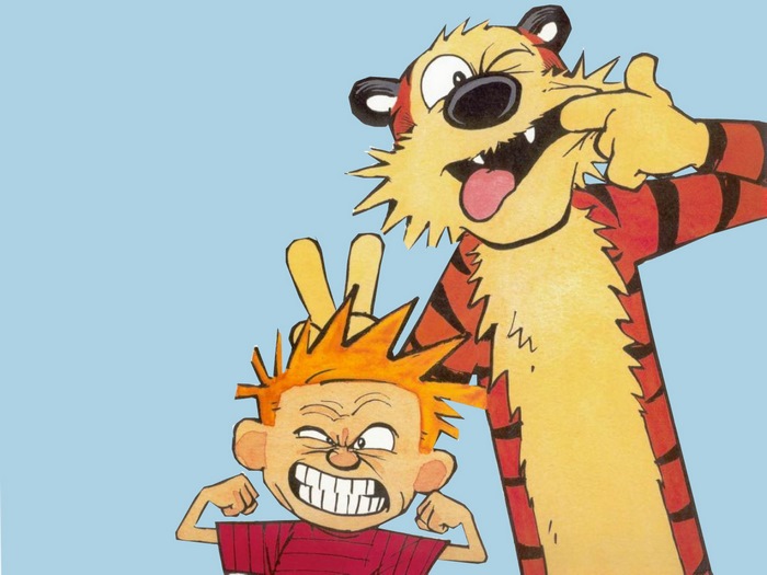 Calvin and Hobbes making faces