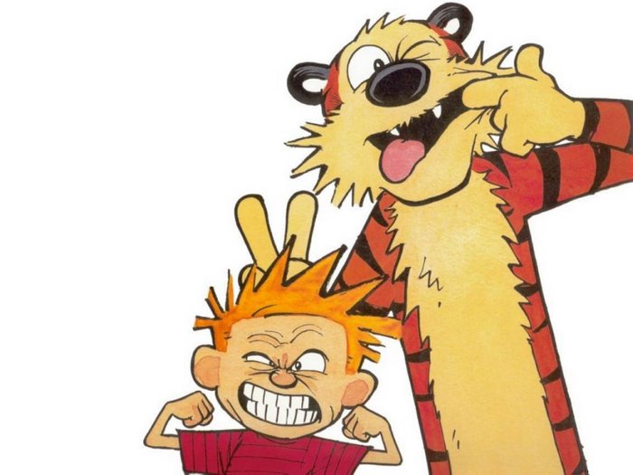 Calvin and Hobbes making faces
