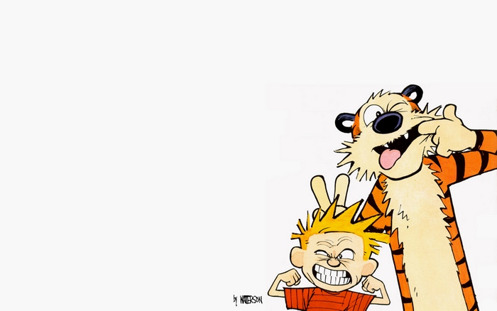 Calvin and Hobbes making faces