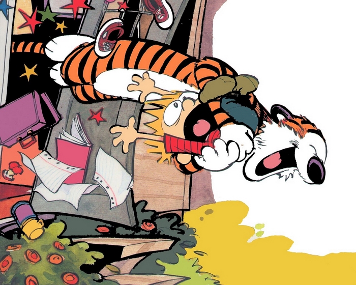Calvin and Hobbes falling
