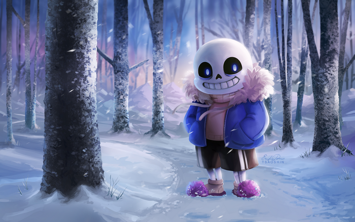 Sans from Undertale in a Snowy Forest