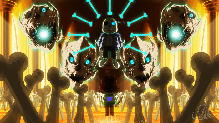 Epic Battle Scene with Sans from Undertale