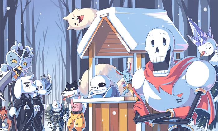 Undertale characters in a snowy forest