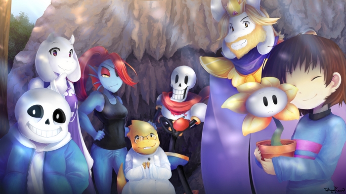 Undertale characters in a cave