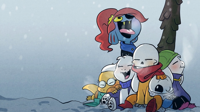 Undertale characters in the snow