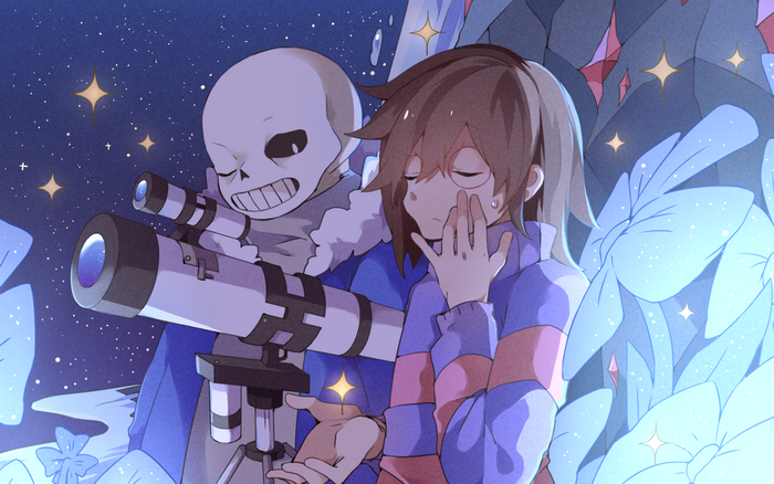 Sans and Frisk from Undertale stargazing