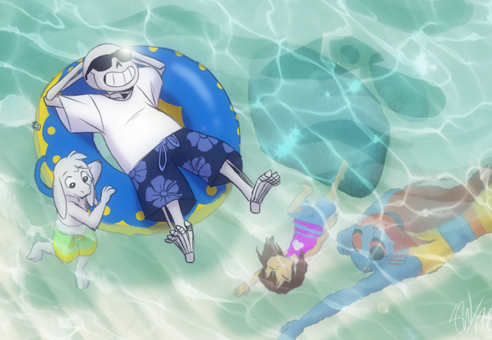 Sans and friends swimming