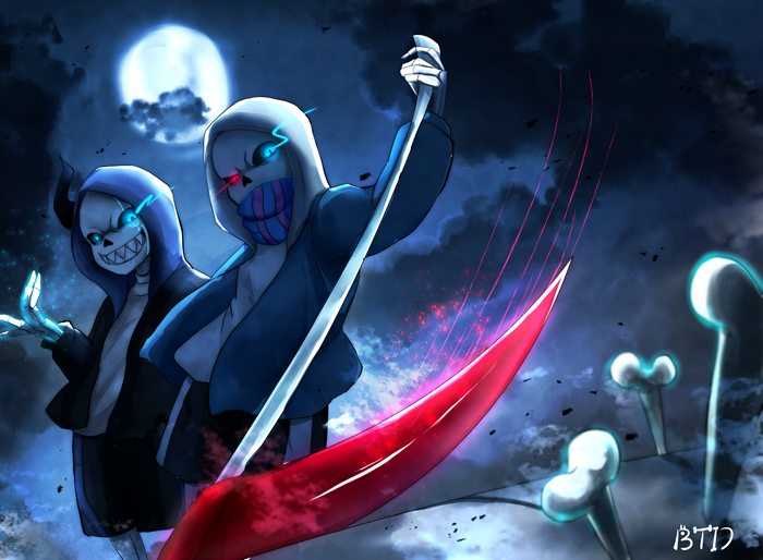 Two Sans Skeleton Warriors Under a Moonlit Sky
