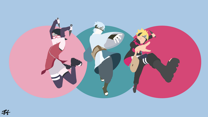 Sarada Uchiha, Mitsuki, and Boruto Uzumaki from Boruto