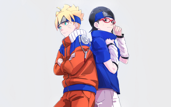 Naruto and Sarada Uchiha Back-to-Back Pose