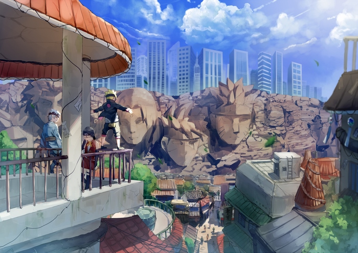 Boruto, Sarada, and Mitsuki in Konoha