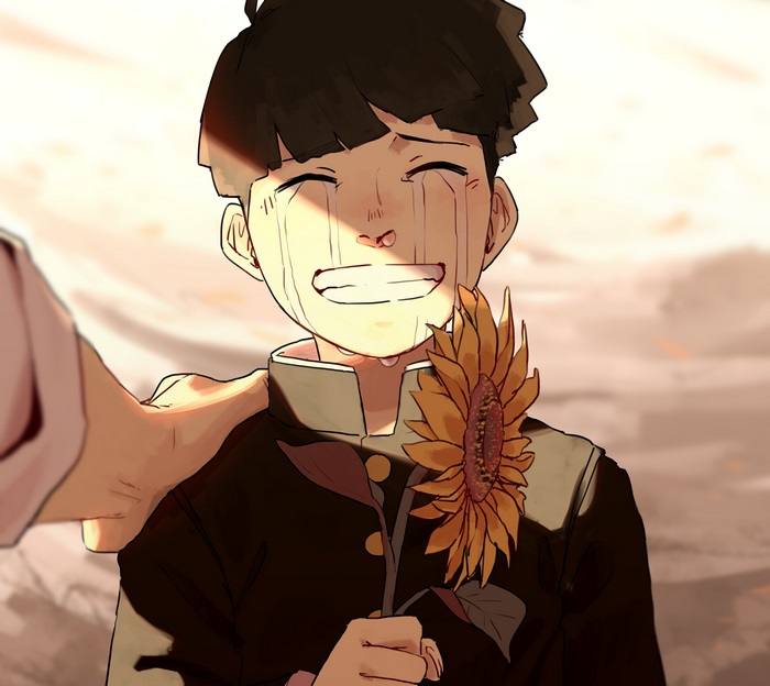 Shigeo Kageyama from Mob Psycho 100 holding a sunflower