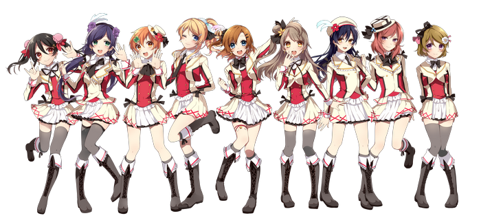 9 anime girls in school uniforms