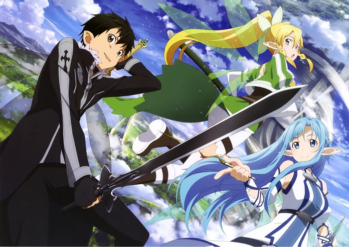 Kirito, Leafa, and Asuna from Sword Art Online