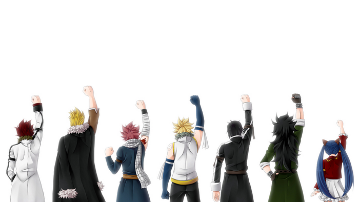 Fairy Tail characters raising fists
