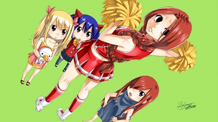 Fairy Tail characters in cheerleader outfits