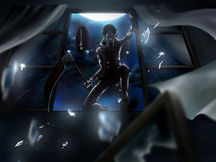 Zack from Angels of Death breaking a window