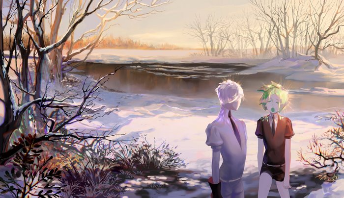Phosphophyllite from Houseki no Kuni in a winter landscape