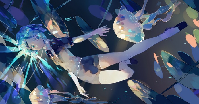 Phosphophyllite from Houseki no Kuni swimming with jellyfish