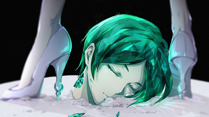 Phosphophyllite from Houseki no Kuni with crystal elements