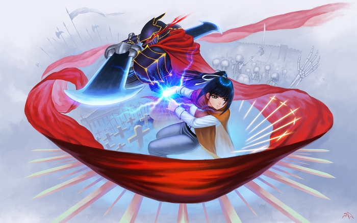 Ainz Ooal Gown and girl fighting