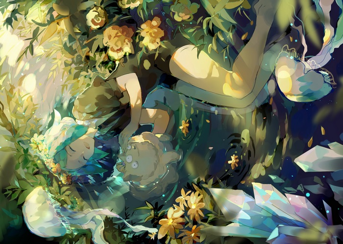 Phosphophyllite from Houseki no Kuni in water with crystals