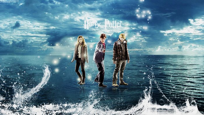 Harry Potter characters standing on water