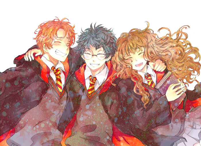 Happy Friends in Gryffindor Robes from Harry Potter