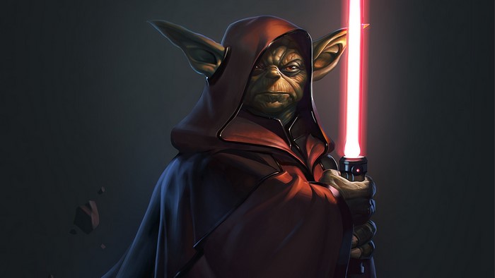 Yoda with a red lightsaber