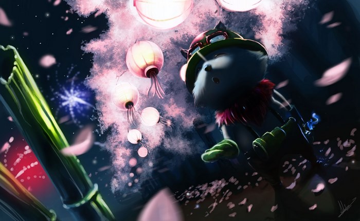 Teemo from League of Legends with lanterns