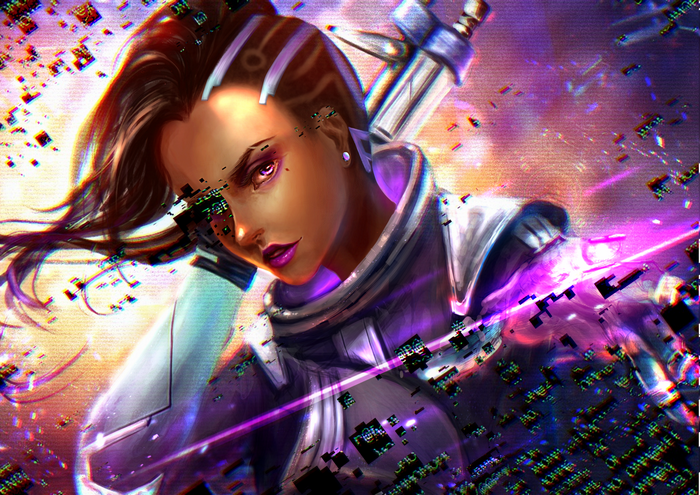 Sombra from Overwatch with glitch effects