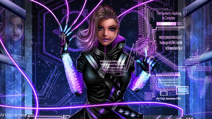 Sombra from Overwatch hacking a system