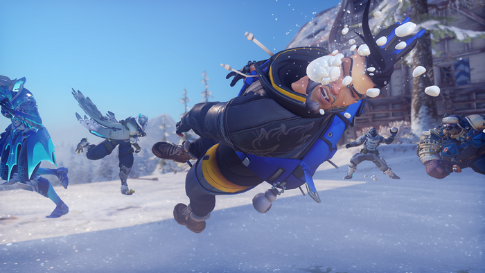 Sombra from Overwatch in a snowball fight