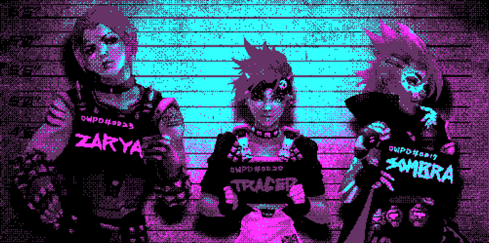Zarya, Tracer, and Sombra from Overwatch