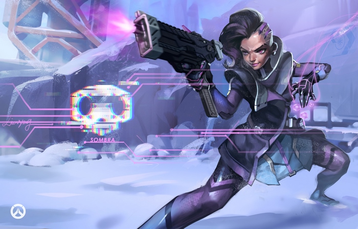 Sombra from Overwatch in a snowy environment