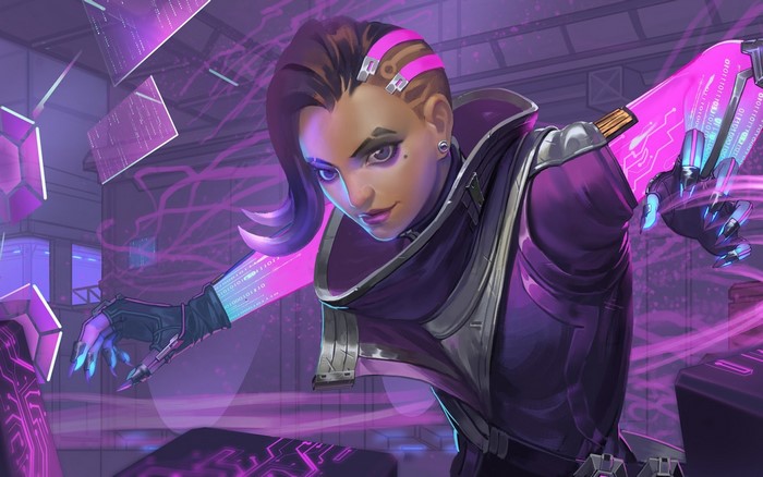 Sombra from Overwatch with digital effects