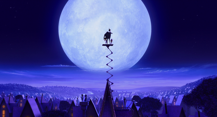Gru and Margo on a platform under the moon