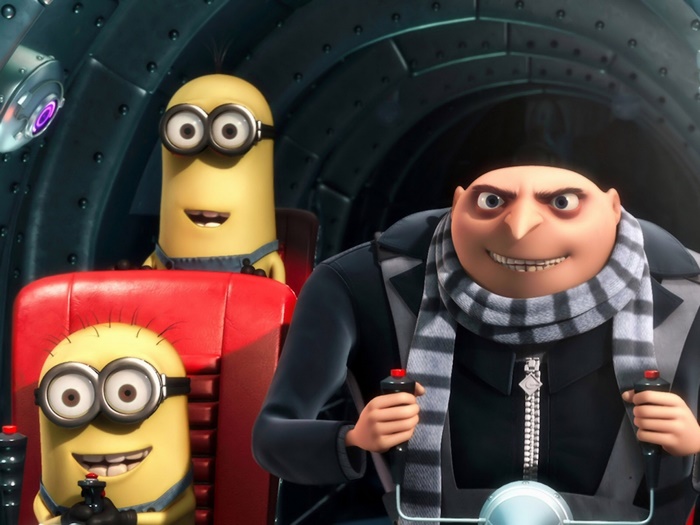 Gru and Minions in a vehicle