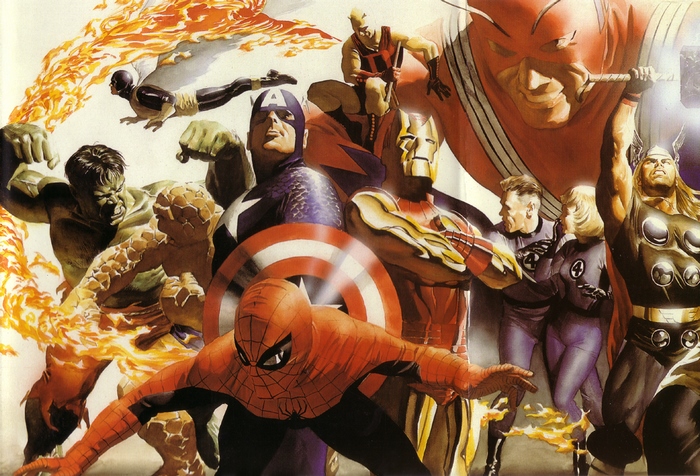 Marvel Superheroes including Hulk, Captain America, Iron Man, Thor, Spider-Man, The Thing, Human Torch, Invisible Woman, Mr. Fantastic, and Ant-Man
