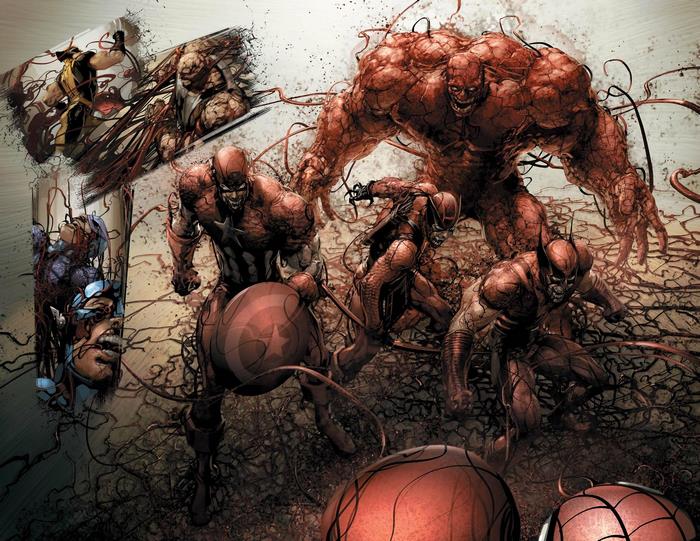 Carnage-infected Captain America, Wolverine, and The Thing