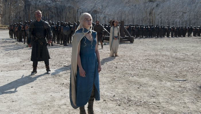 Daenerys Targaryen and Jorah Mormont with Unsullied army