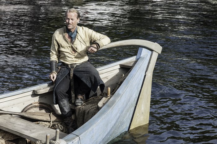 Jorah Mormont from Game of Thrones in a boat