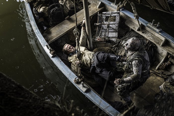 Jorah Mormont in a boat with a Wight