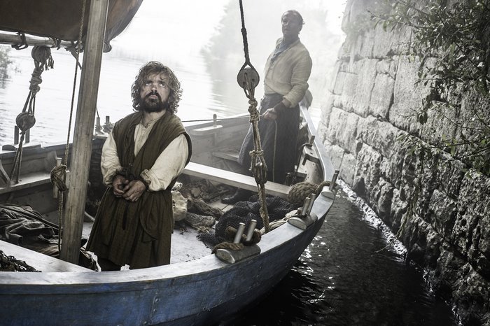 Tyrion Lannister and Jorah Mormont in a boat