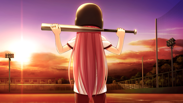 Yui from Angel Beats! holding a baseball bat