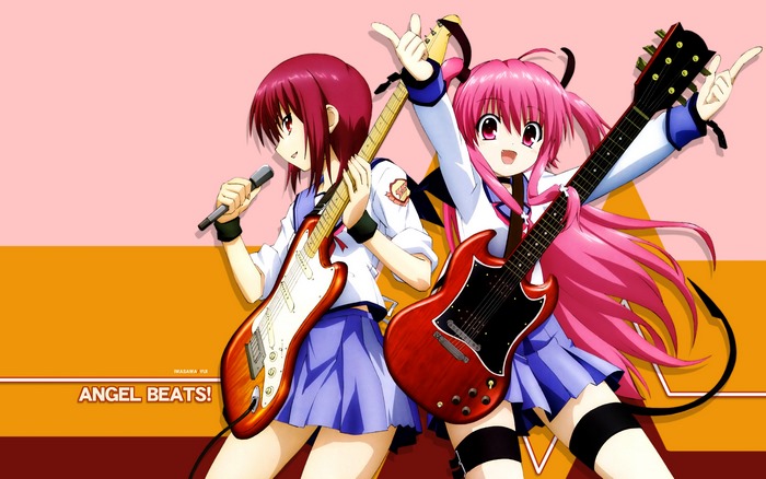 Yui and Kanade from Angel Beats! playing guitars