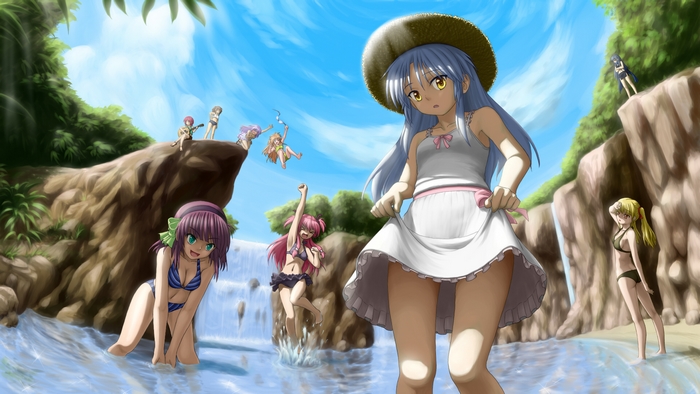 Yui from Angel Beats! at a waterfall