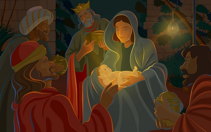Nativity Scene with Mary, Baby Jesus, and Wise Men